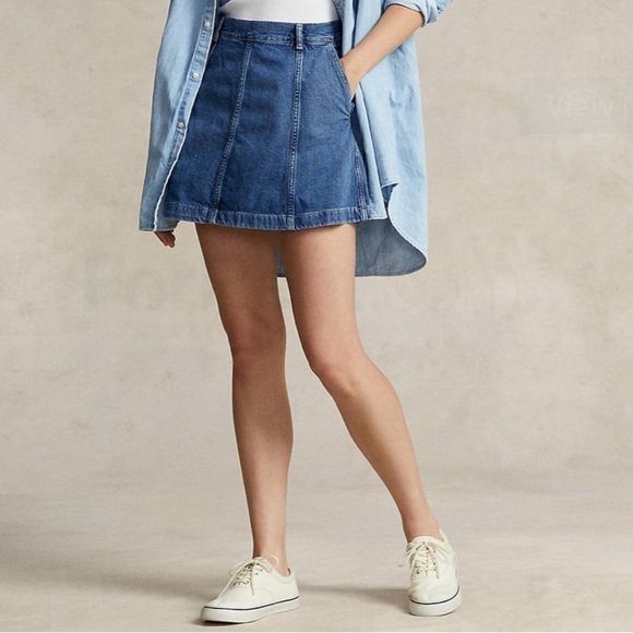 NWT Polo Ralph Lauren A Line Seamed Denim Mini Skirt - Picture 2 of 11